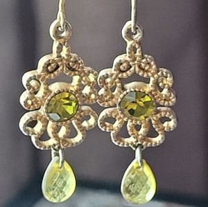 Peridot and Gold Dangle Pierced Earrings